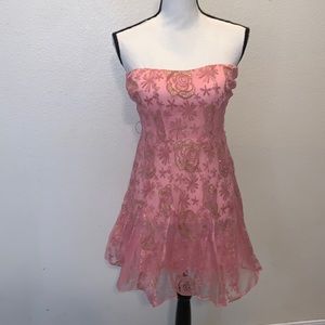 Naranka pink gold sparkly floral pattern strapless formal dress